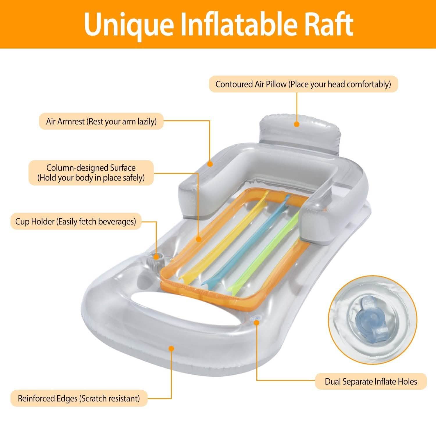 59in Inflatable Pool Float Raft with Headrest Armrest Cupholder Outdoor Recreation - Tophatter Daily Deals