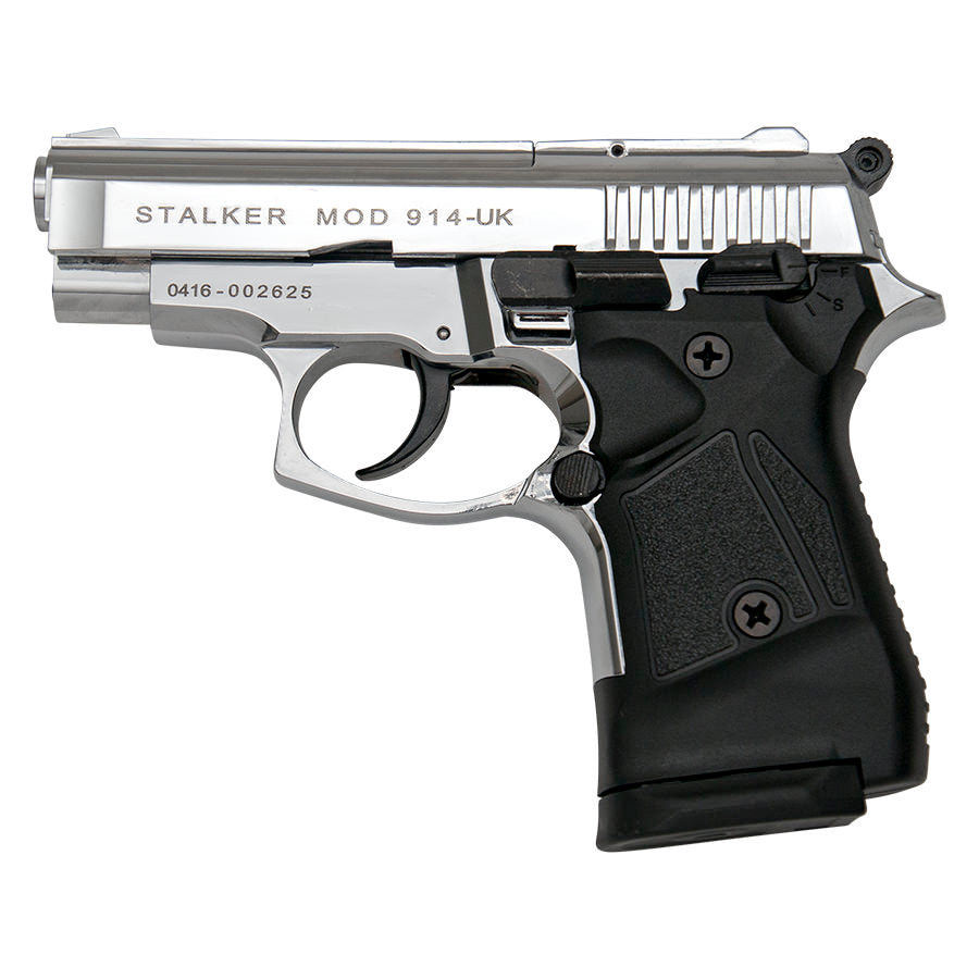 Stalker 914 Chrome Finish - Full Automatic 9mm Blank Firing Replica Gun Collectible Weapons - Tophatter Daily Deals