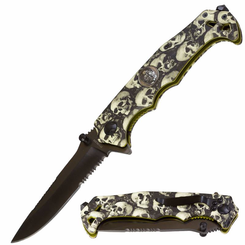 Army of Skulls Pocket Knife Assisted Opening Blade - Tophatter's Guns'N'Weapons Store Collectible Weapons - Tophatter Daily Deals