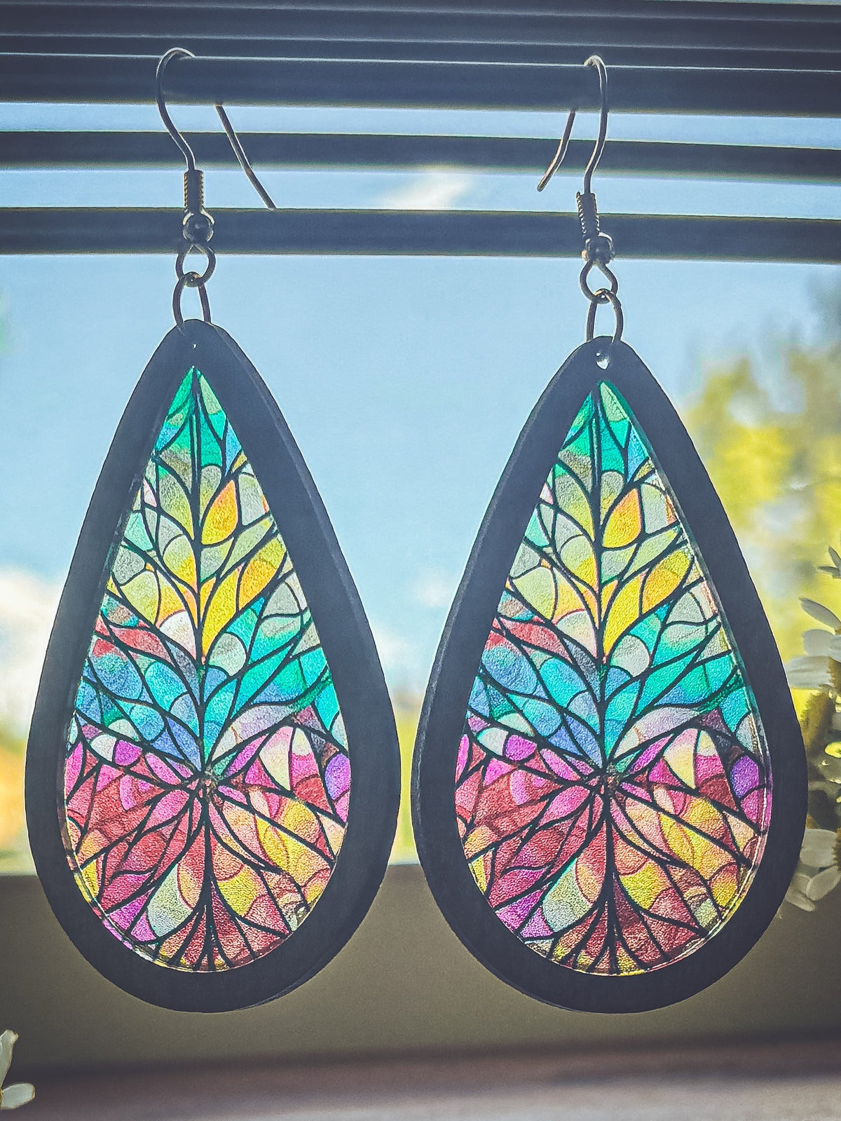 Beautiful Wood and Stained Glass Effect Earrings Earrings - Tophatter Daily Deals