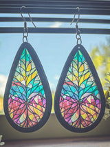 Beautiful Wood and Stained Glass Effect Earrings Earrings - Tophatter Daily Deals