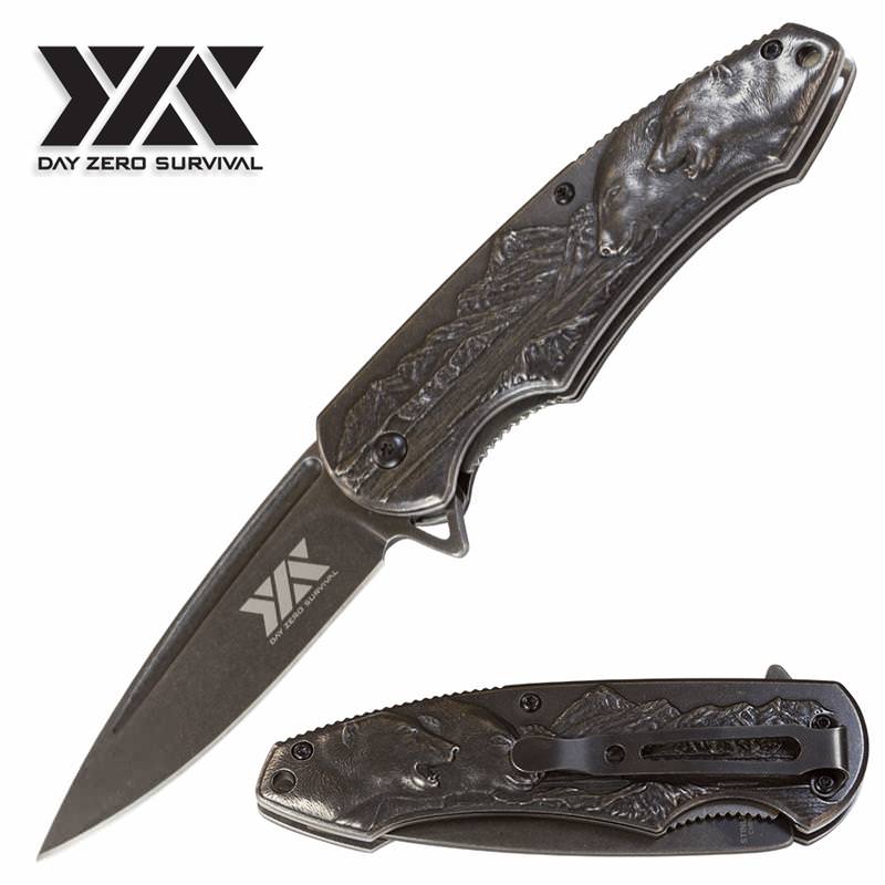 7 3/4" Stonewashed Assisted Open Knife with 3-D Polar Bear Handle Design - Tophatter's Guns'N'Weapons Store Collectible Weapons - Tophatter Daily Deals