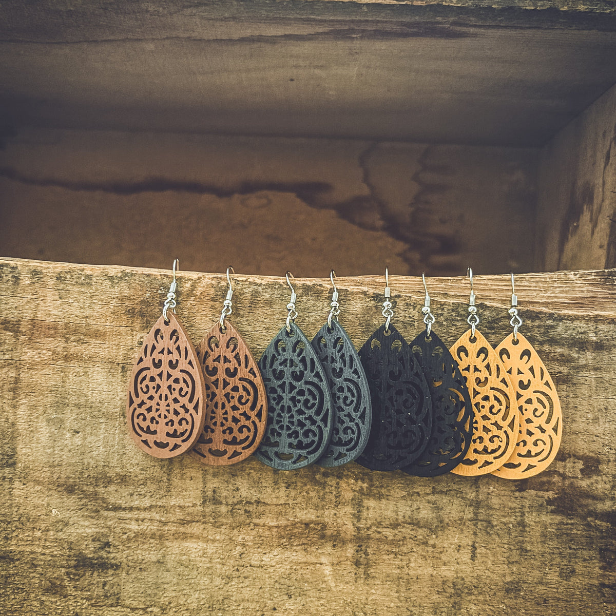 Set of Four Beautiful Carved Wood Earrings Earrings - Tophatter Daily Deals
