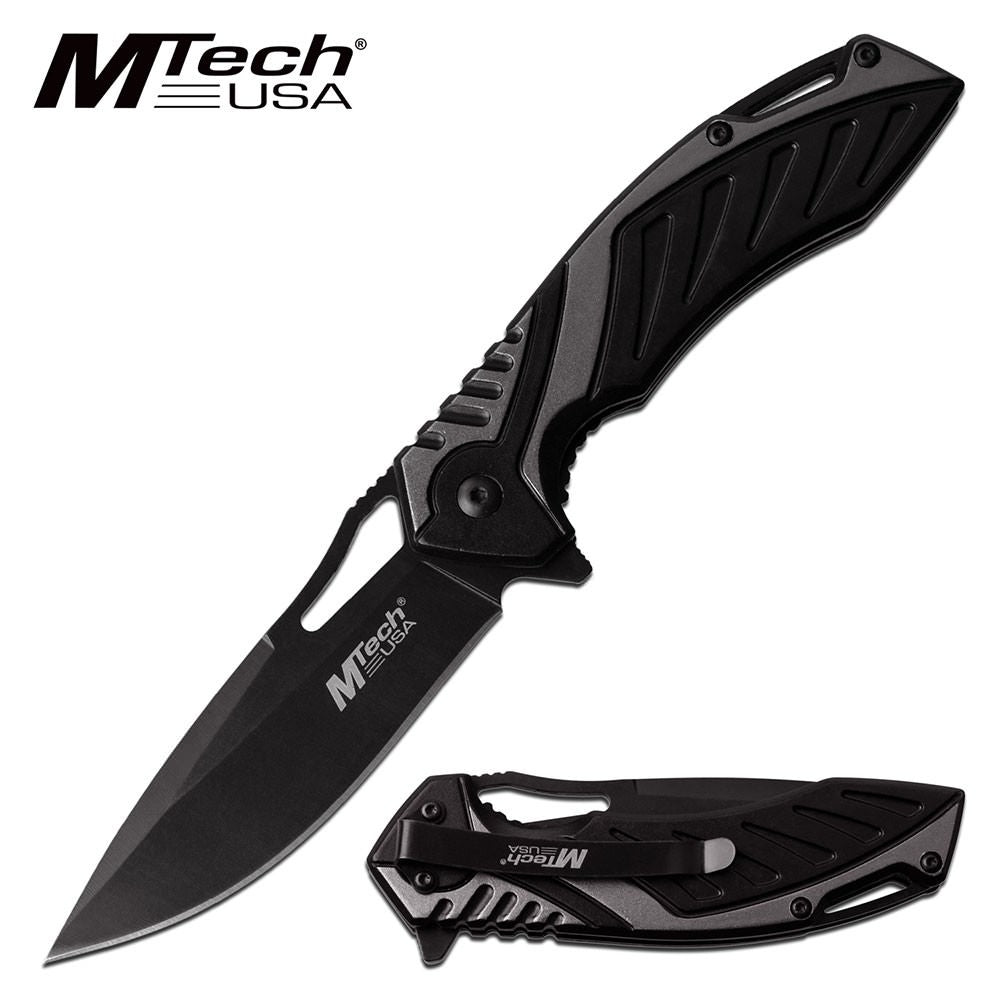 3.6" Black Drop-Point Blade EDC Tactical Gray Spring-Assist Folding Knife - Tophatter's Guns'N'Weapons Store Collectible Weapons - Tophatter Daily Deals