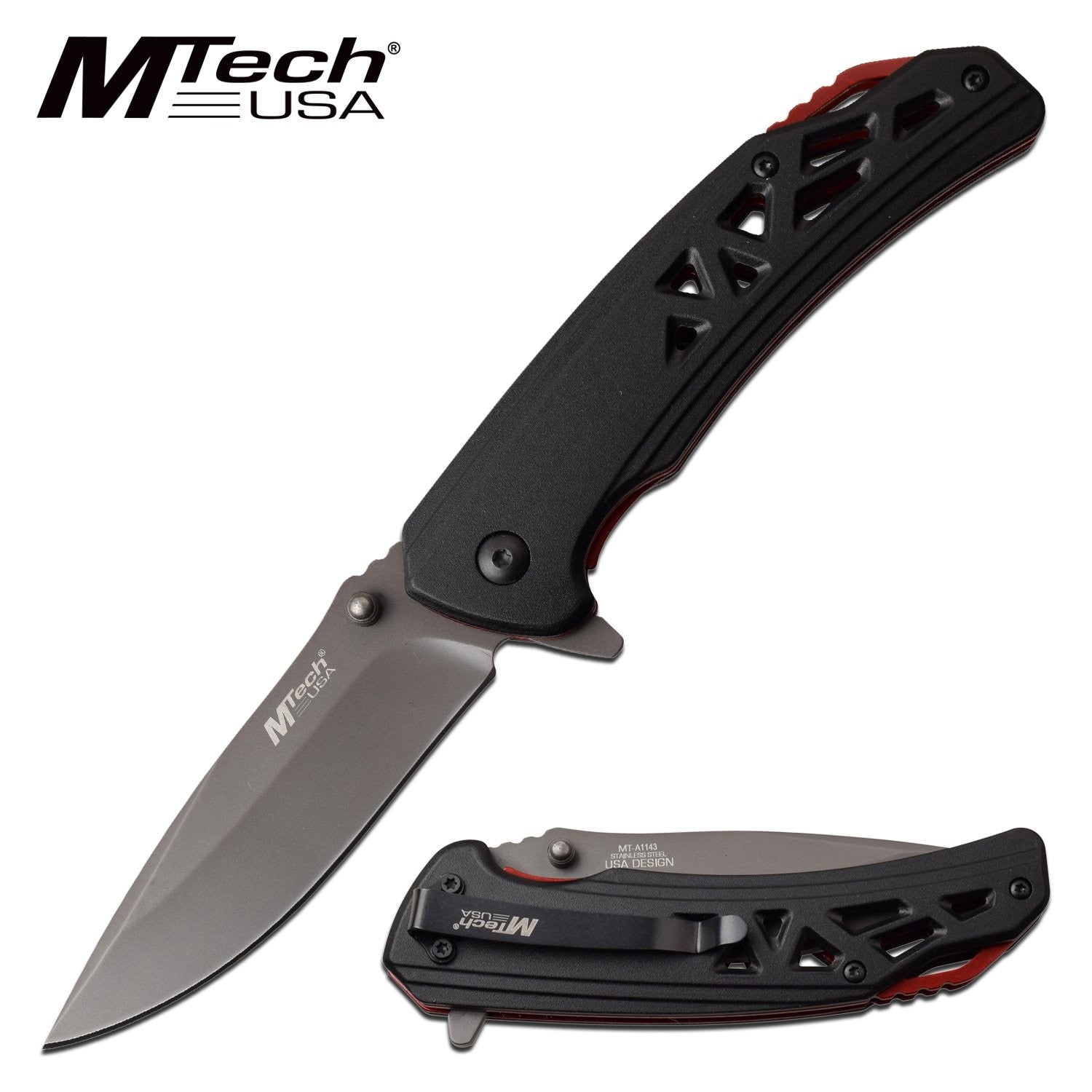 Mtech Spring Assisted 4.75 Inch Black Red Handle Pocket Knife Collectible Weapons - Tophatter Daily Deals