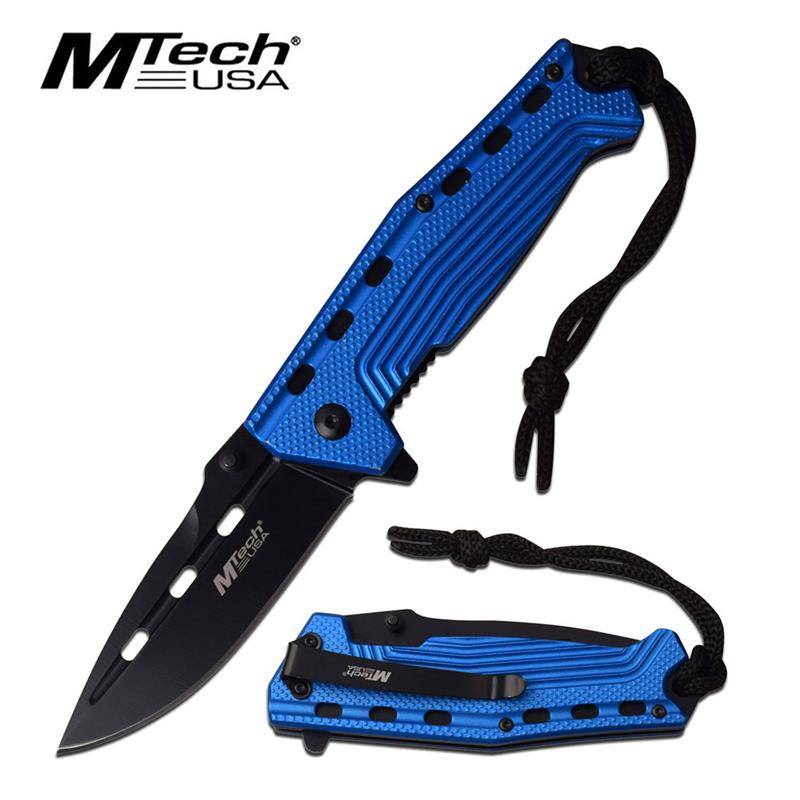 3.5" Black Blade Blue Tactical Lanyard Spring-Assist Folding Pocket Knife Collectible Weapons - Tophatter Daily Deals