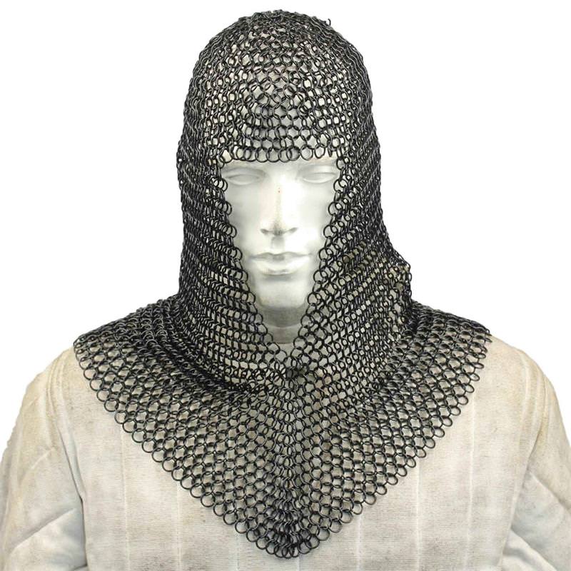 Medieval Face Blackened Steel Chainmail Coif Armor - Tophatter's Guns'N'Weapons Store Collectible Weapons - Tophatter Daily Deals