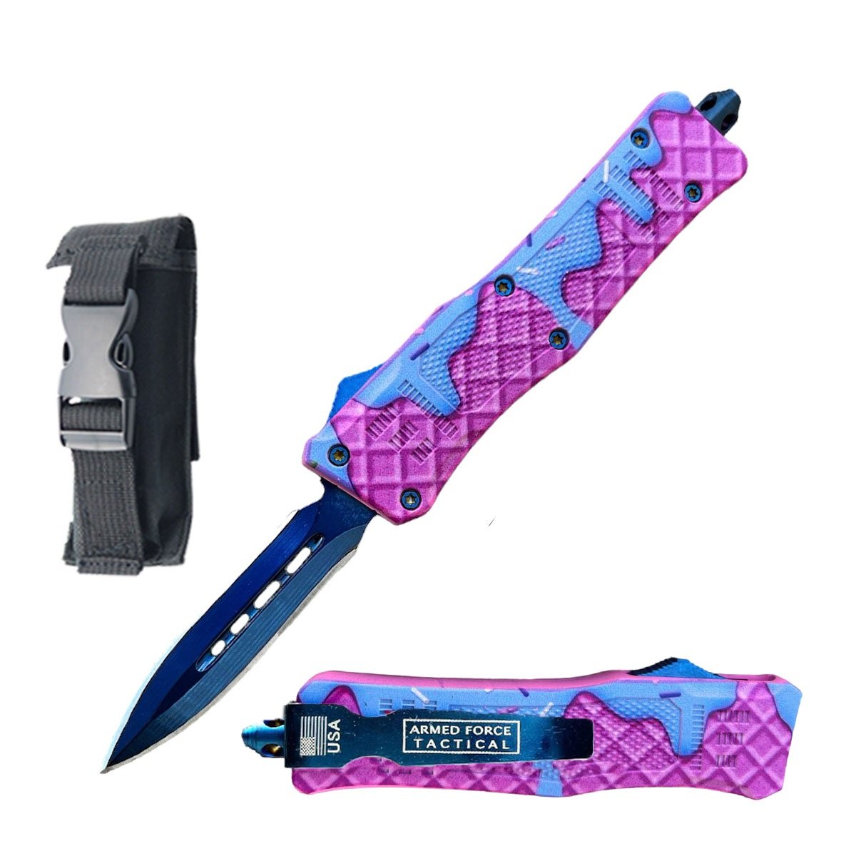 7" Crispy Waffle Automatic Dual Action Out The Front Knife - TOPHATTER'S ARMORY DEALS Collectible Weapons - Tophatter Daily Deals