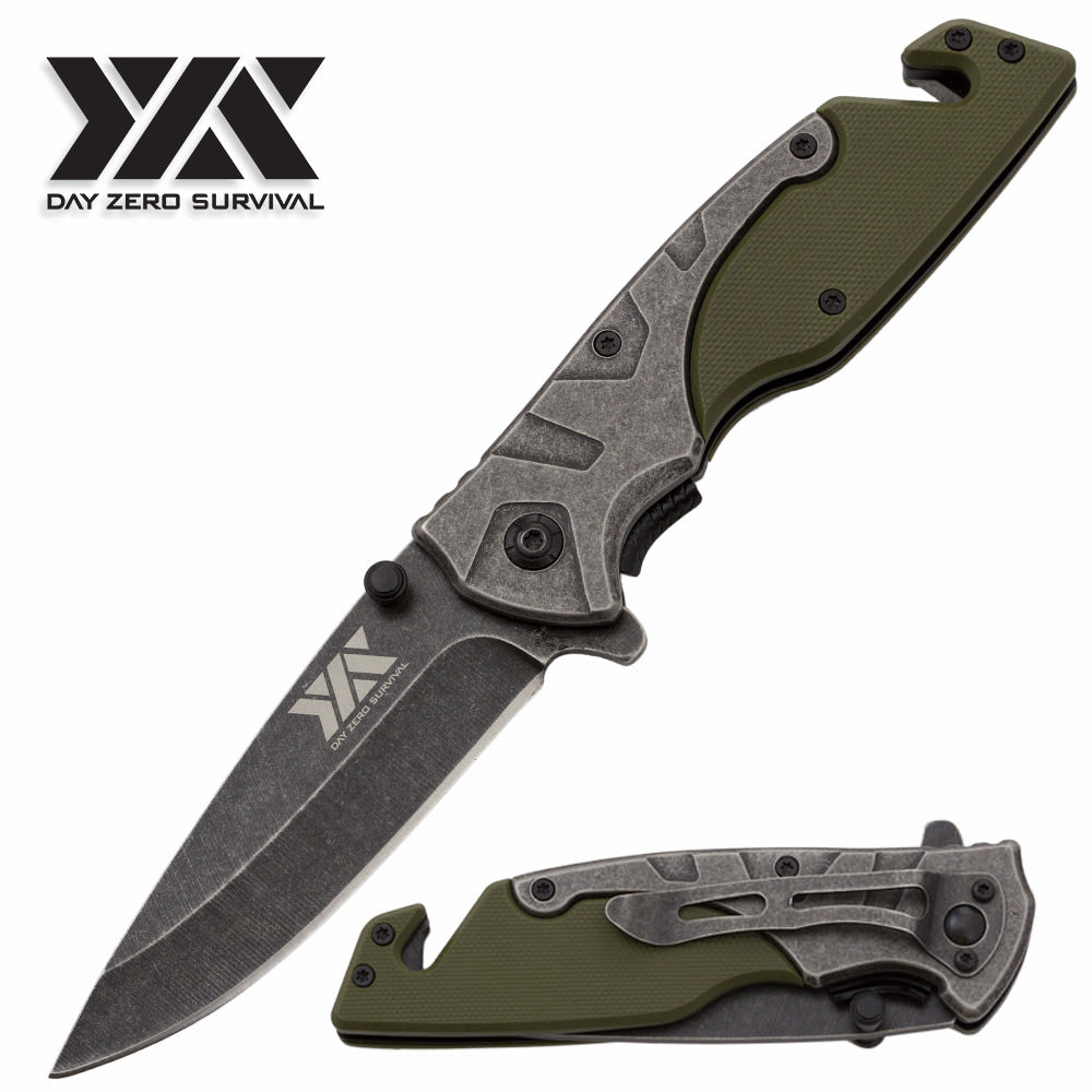 DZS Spring Assist Pocket Knife Stonewash Rescue Tactical EDC G10 Handle - Tophatter's Guns'N'Weapons Store Collectible Weapons - Tophatter Daily Deals