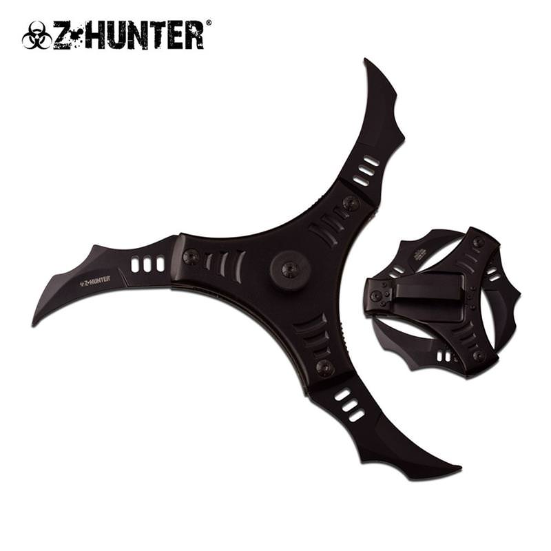Futuristic Trio Blade Spring Assisted Cyclone Style Knife Black - TOPHATTER'S ARMORY DEALS Collectible Weapons - Tophatter Daily Deals