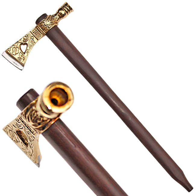 Weeping Heart Tomahawk Peace Pipe Brass 19 Inches - Tophatter's Guns'N'Weapons Store - FREE SHIPPING Collectible Weapons - Tophatter Daily Deals