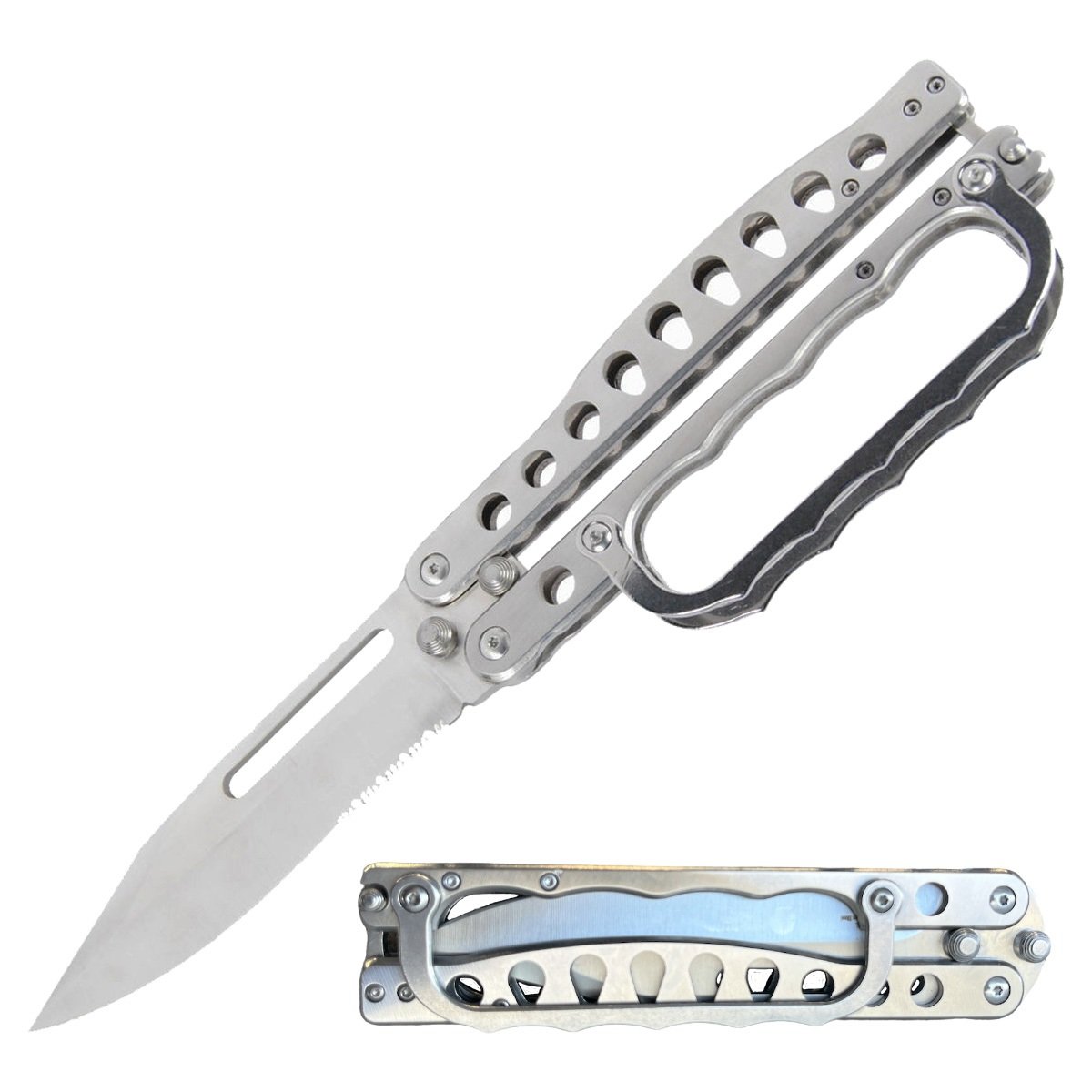 Silver Folding Knuckle Knife Trench Tactical Combat Butterfly - Tophatter's Guns'N'Weapons Store Collectible Weapons - Tophatter Daily Deals