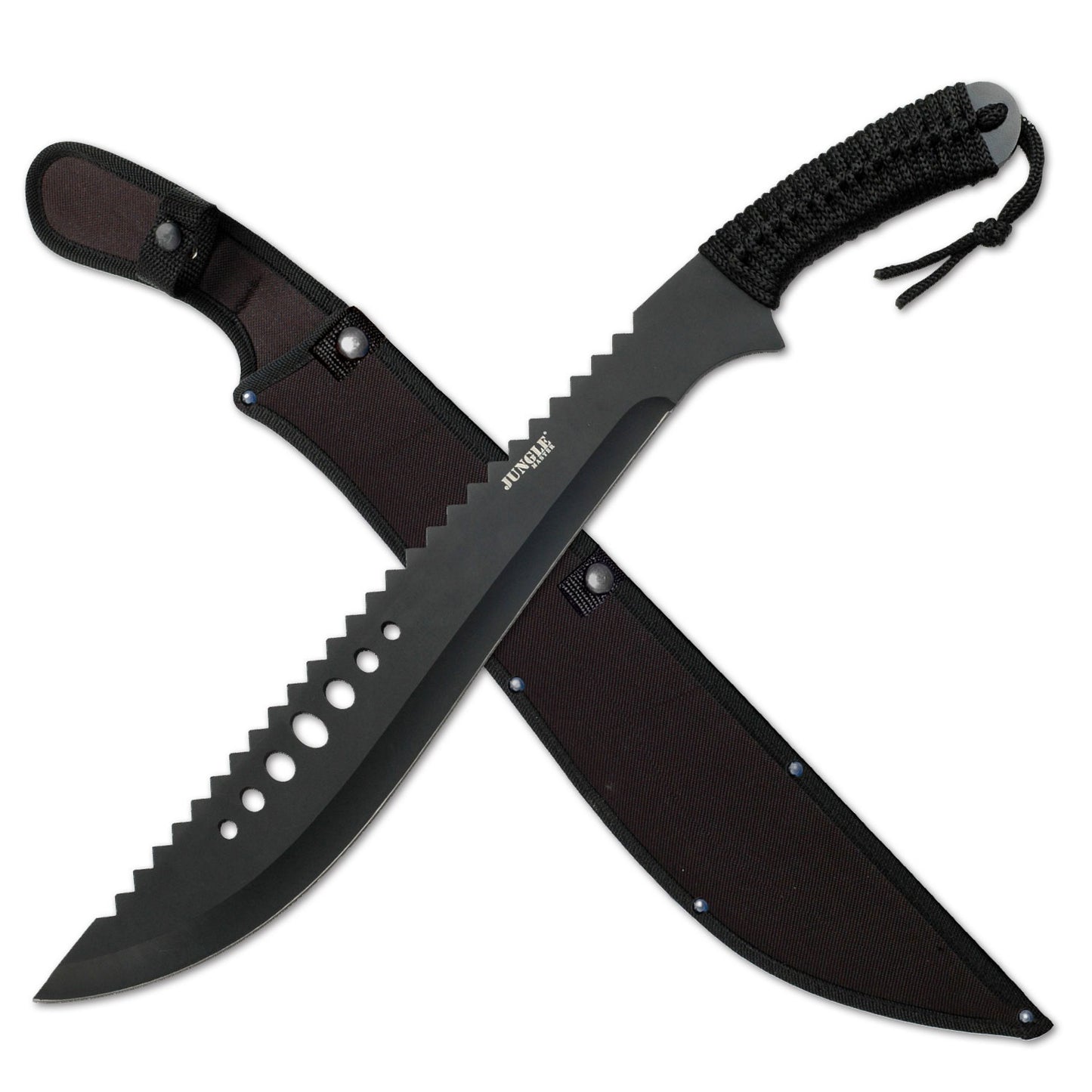 21" Full Tang Sawback Black Tactical Machete With Sheath Collectible Weapons - Tophatter Daily Deals