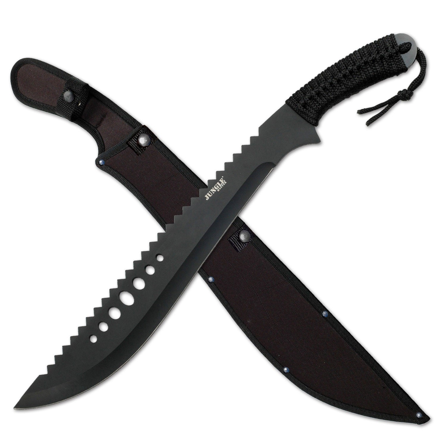 21" Full Tang Sawback Black Tactical Machete With Sheath Collectible Weapons - Tophatter Daily Deals