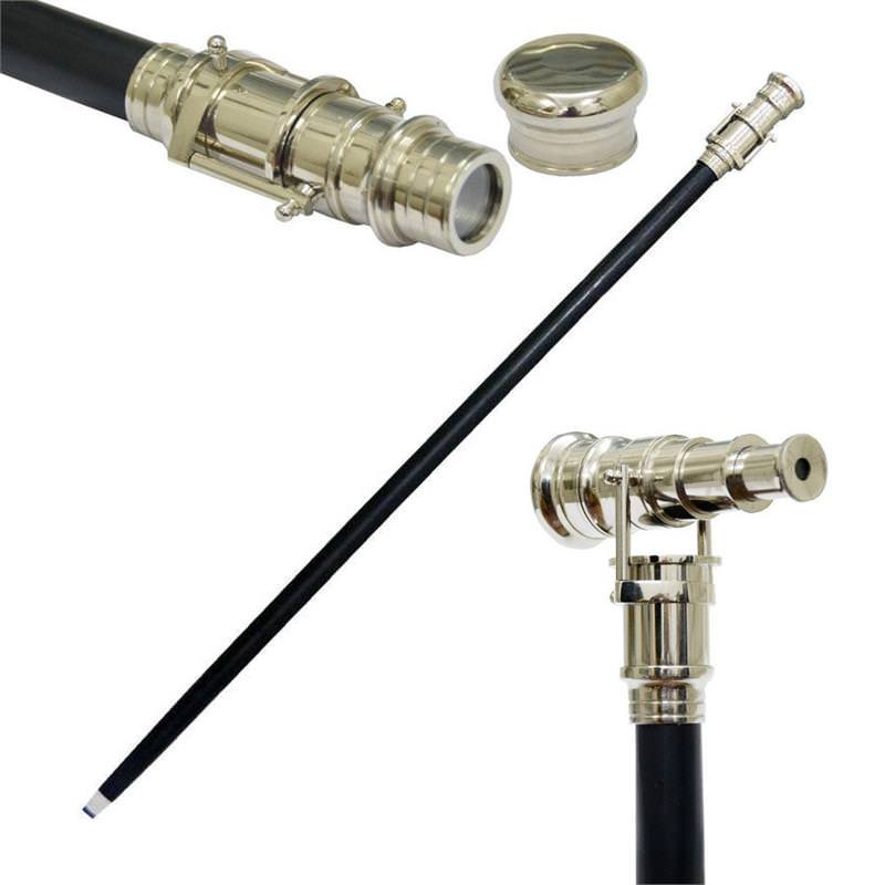 Mechanical Silver Telescope Handle Cane Wood Walking Stick - TOPHATTER'S ARMORY DEALS Collectible Weapons - Tophatter Daily Deals
