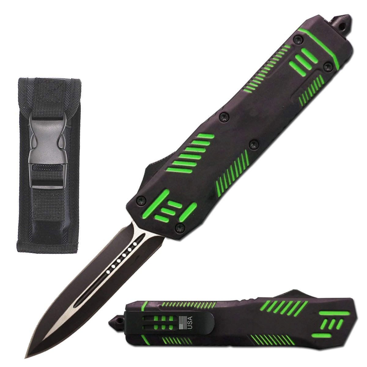 9" Automatic Dual Action Green Pitbull OTF Dagger Blade Knife Collectible Weapons - Tophatter Daily Deals