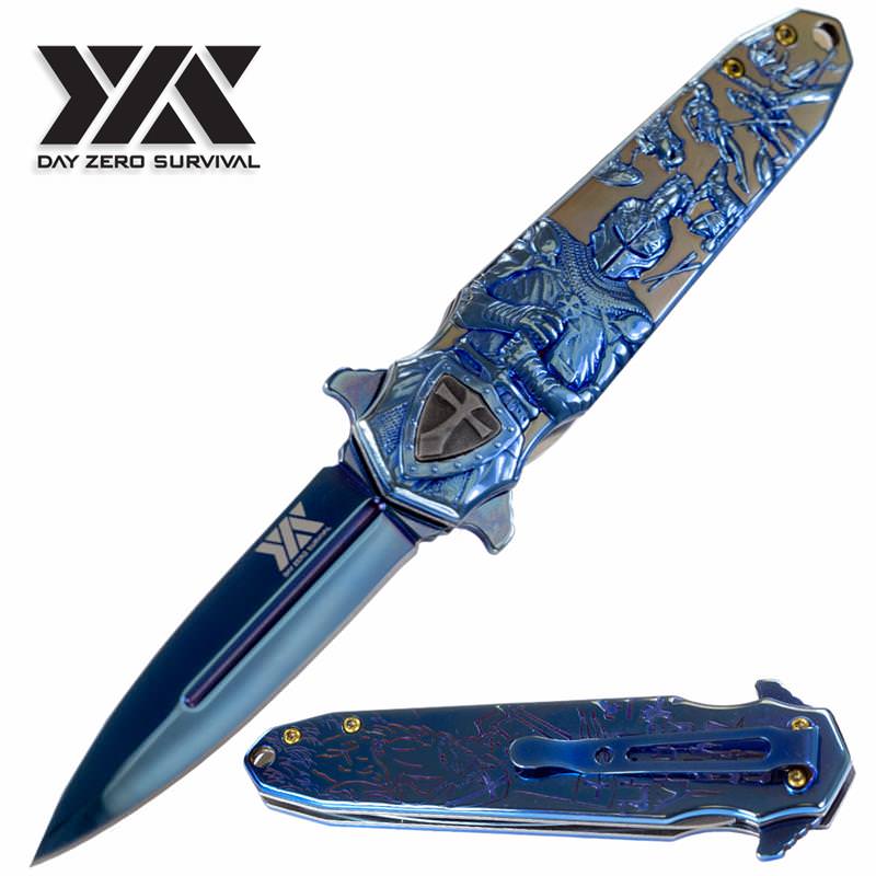 DZS 8.5" Spring Assisted Open Pocket Knife Knight Arthur Aluminum Handle - Tophatter's Inc. Weapons Store Online Collectible Weapons - Tophatter Daily Deals