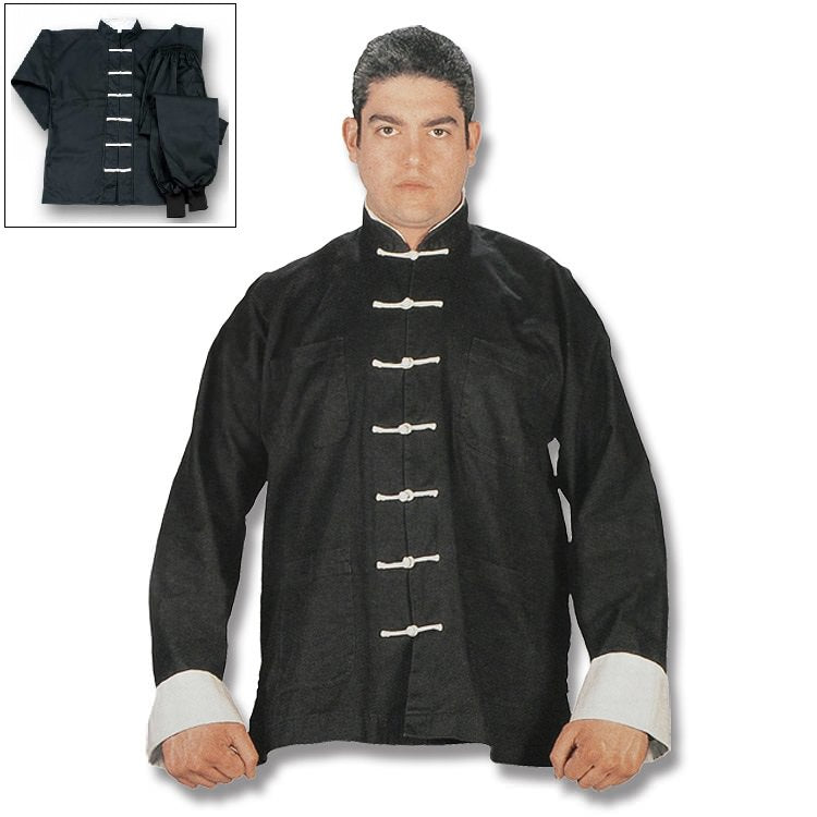 Black Kung Fu Uniform with White Buttons - Medium Size - Tophatter's Guns'N'Weapons Store Collectible Weapons - Tophatter Daily Deals