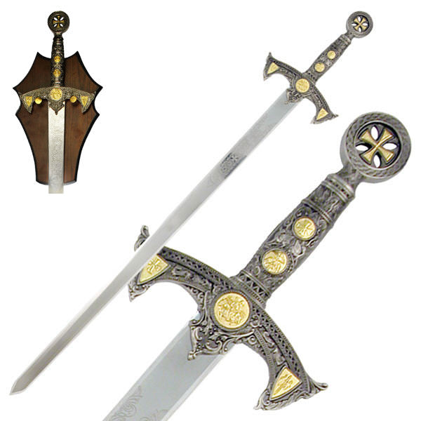 Knights Templar Sword with Wall Display Plaque - Tophatter's Guns'N'Weapons Store - FREE SHIPPING Collectible Weapons - Tophatter Daily Deals