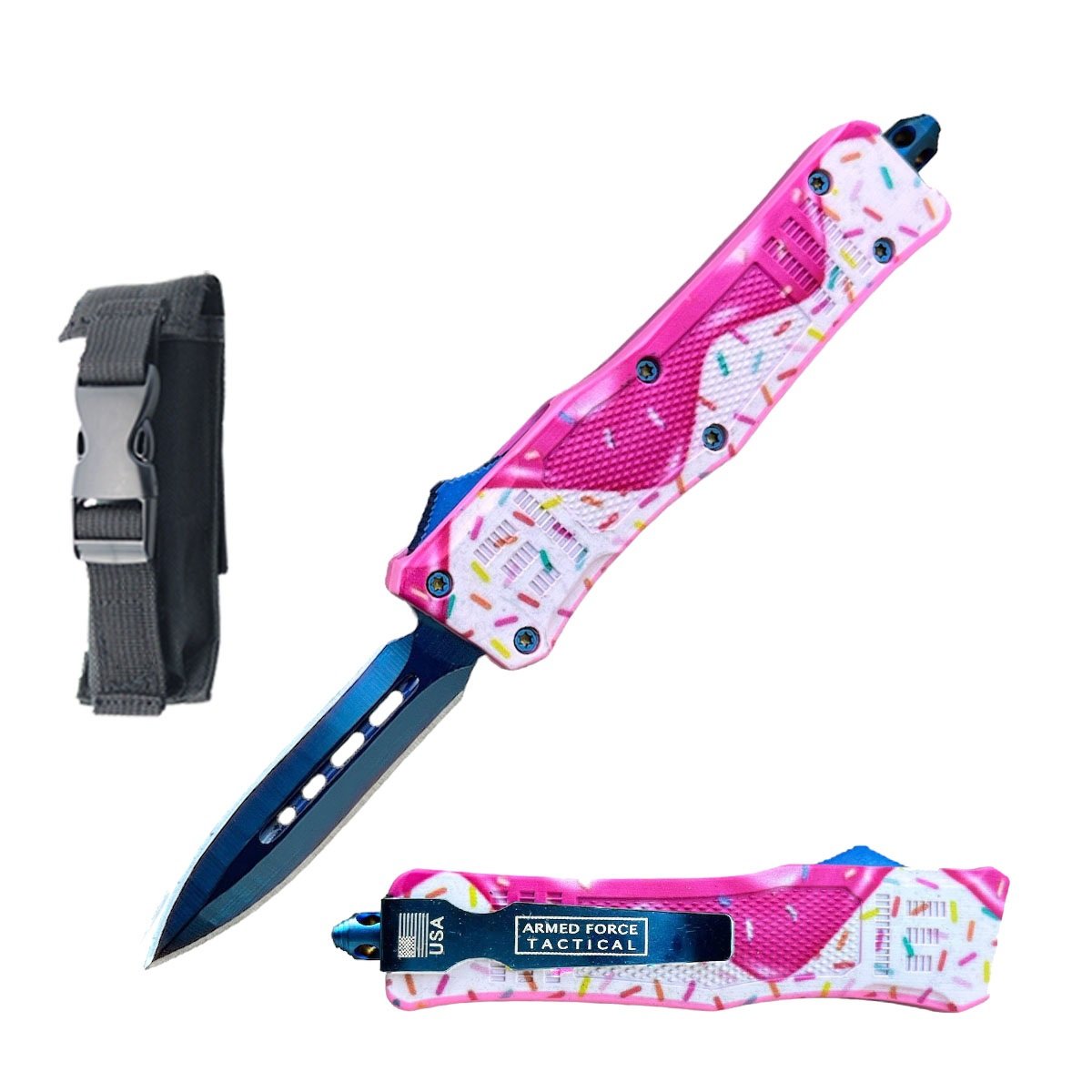 7" Donut Sprinkle Frosting Automatic Dual Action Out The Front Knife - TOPHATTER'S ARMORY DEALS Collectible Weapons - Tophatter Daily Deals