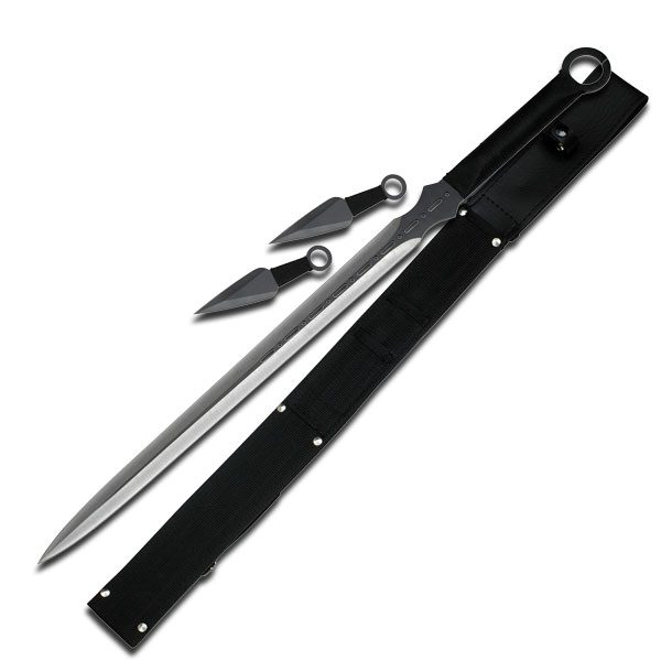 Three Piece Black Ninja Sword Kunai Throwing Knife Set - Tophatter's Guns'N'Weapons Store Collectible Weapons - Tophatter Daily Deals
