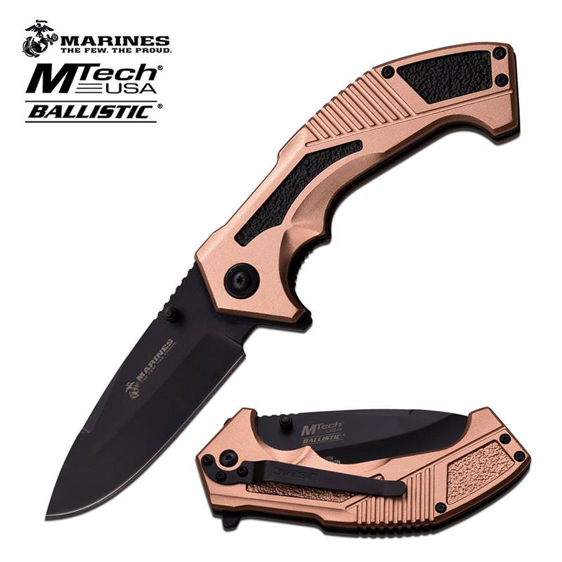 Mtech USA US Marines The Few The Proud Ballistic Spring Assisted Knife In Tan - Tophatter's Guns'N'Weapons Store Collectible Weapons - Tophatter Daily Deals
