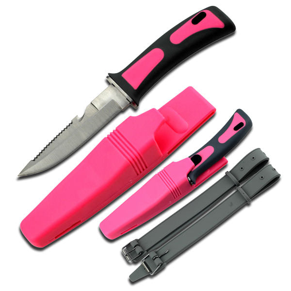 Pink Diving Knife With Drop Point Blade & Ergonomic Modded Sheath Collectible Weapons - Tophatter Daily Deals