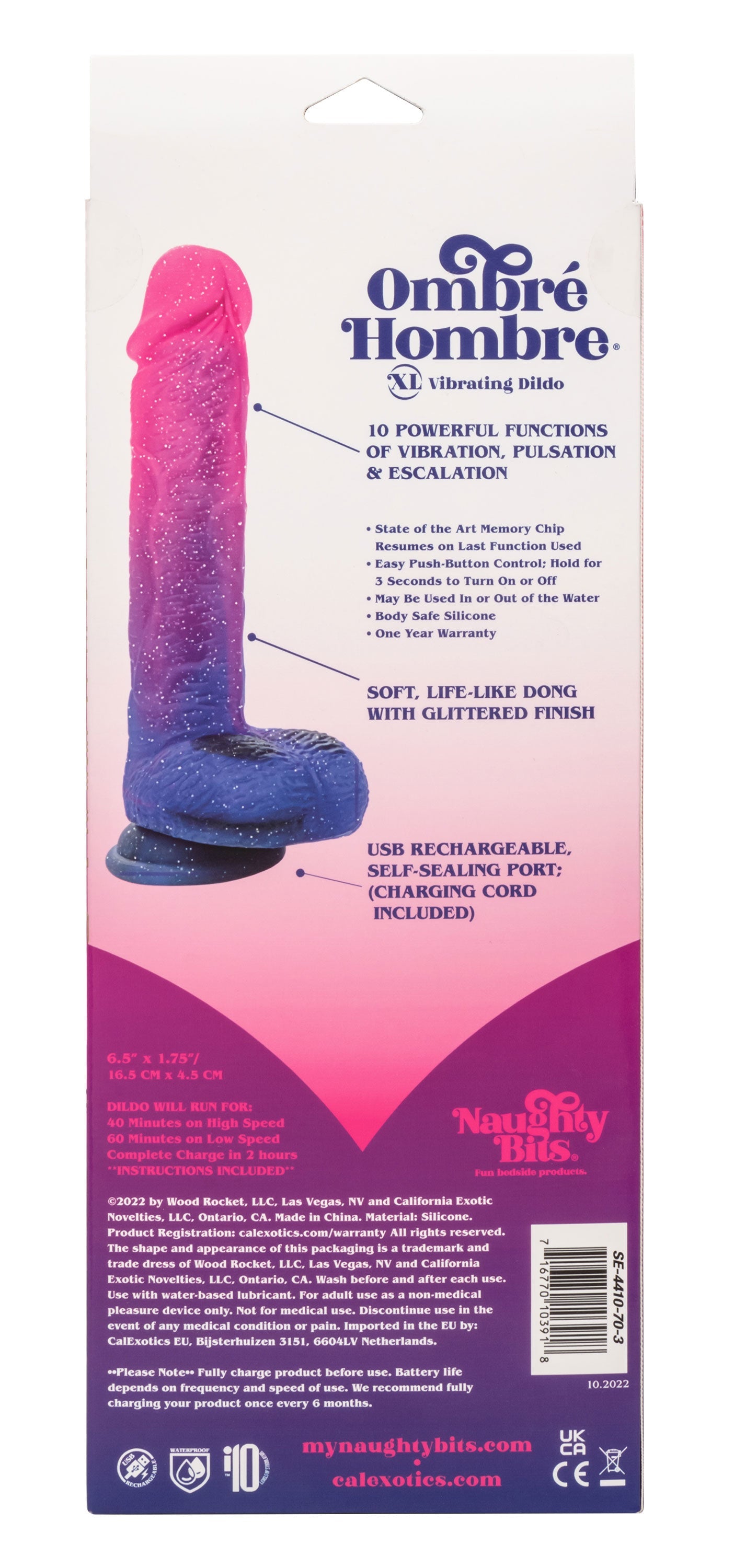 Naughty Bits Ombré Hombre XL Vibrating Dildo in Pink and Blue with Glitter Finish > Vibrators > Realistic Vibrators - Tophatter Daily Deals