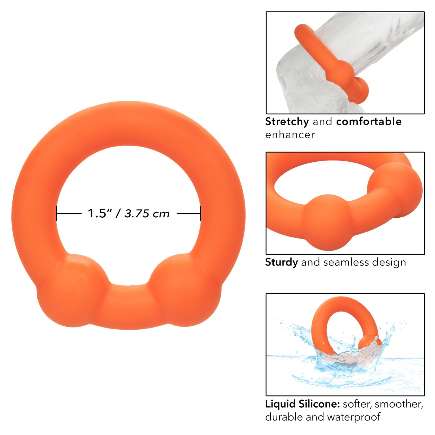 Alpha Liquid Silicone Dual Ball Ring Orange Ultra Stretchy Enhancer Ring > Cock Ring > Single - Tophatter Daily Deals