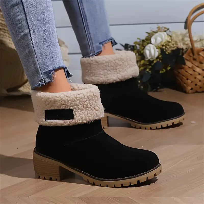 Warm Cozy Women’s Ankle Boots - Platform, Fleece Lined Black - Tophatter Daily Deals