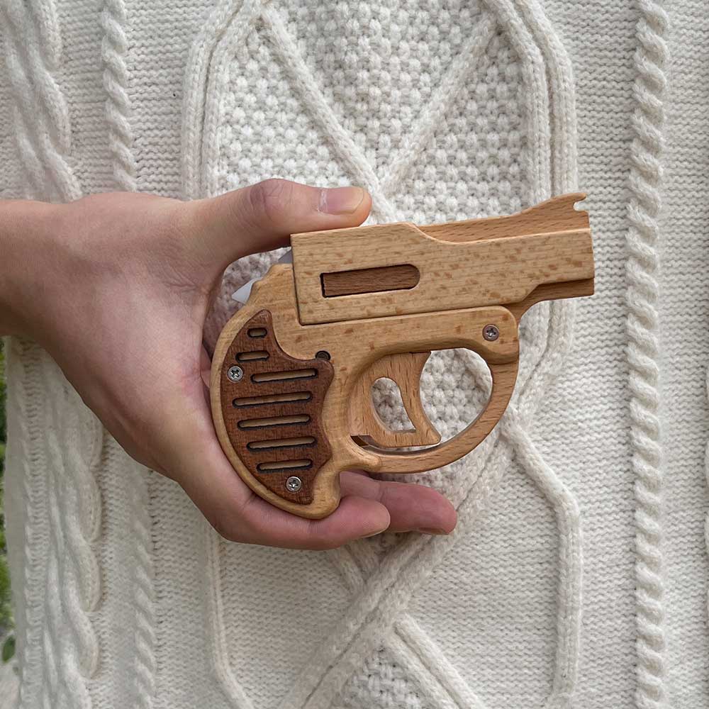 Mini Revolver Assembled Solid Wood Rubber Band Gun - Tophatter Daily Deals