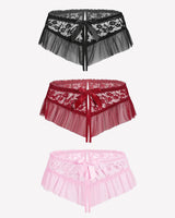 Floral Lace Briefs with Cute Bow Wine Red+Black+Pink Lingeries-panties - Tophatter Daily Deals