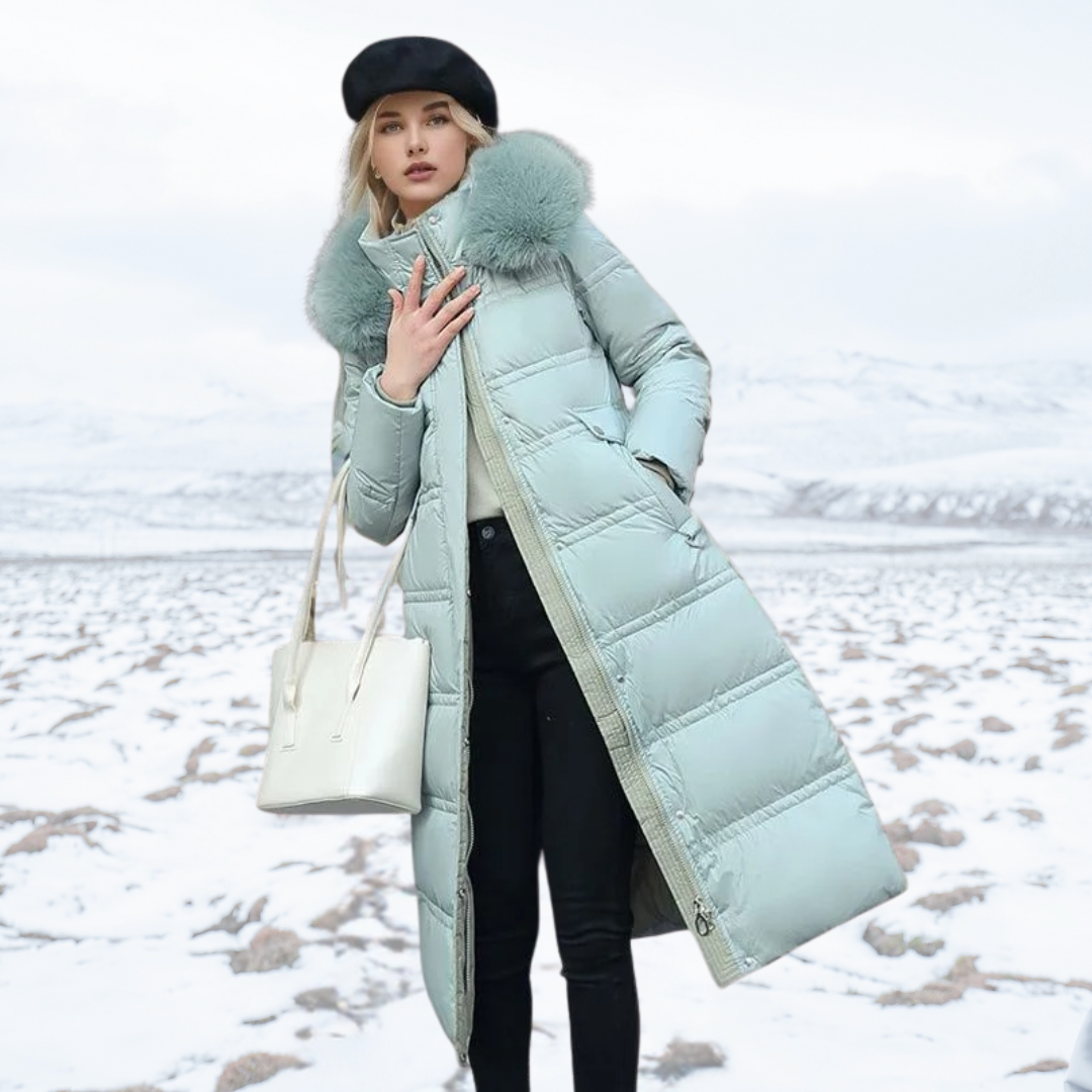 Insulating Women’s Puffer Coat - Quilted, Fur Trimmed Green - Tophatter Daily Deals