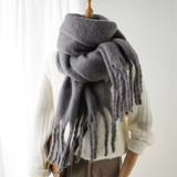 Warm Cozy Womens Winter Scarf - Blanket Fringe Plush Gray One Size - Tophatter Daily Deals