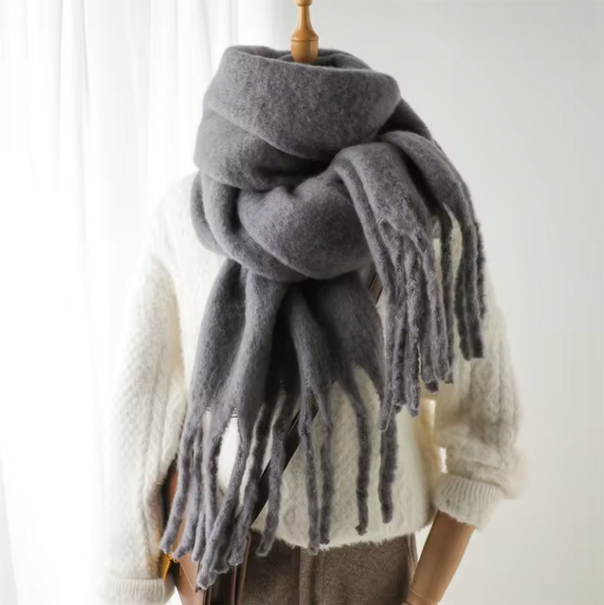 Warm Cozy Womens Winter Scarf - Blanket Fringe Plush Gray One Size - Tophatter Daily Deals