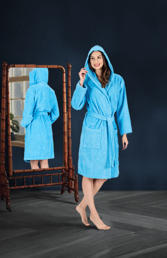 Nine West Hooded Terry Robe - 100% Turkish Cotton AQUA Robes - Tophatter Daily Deals
