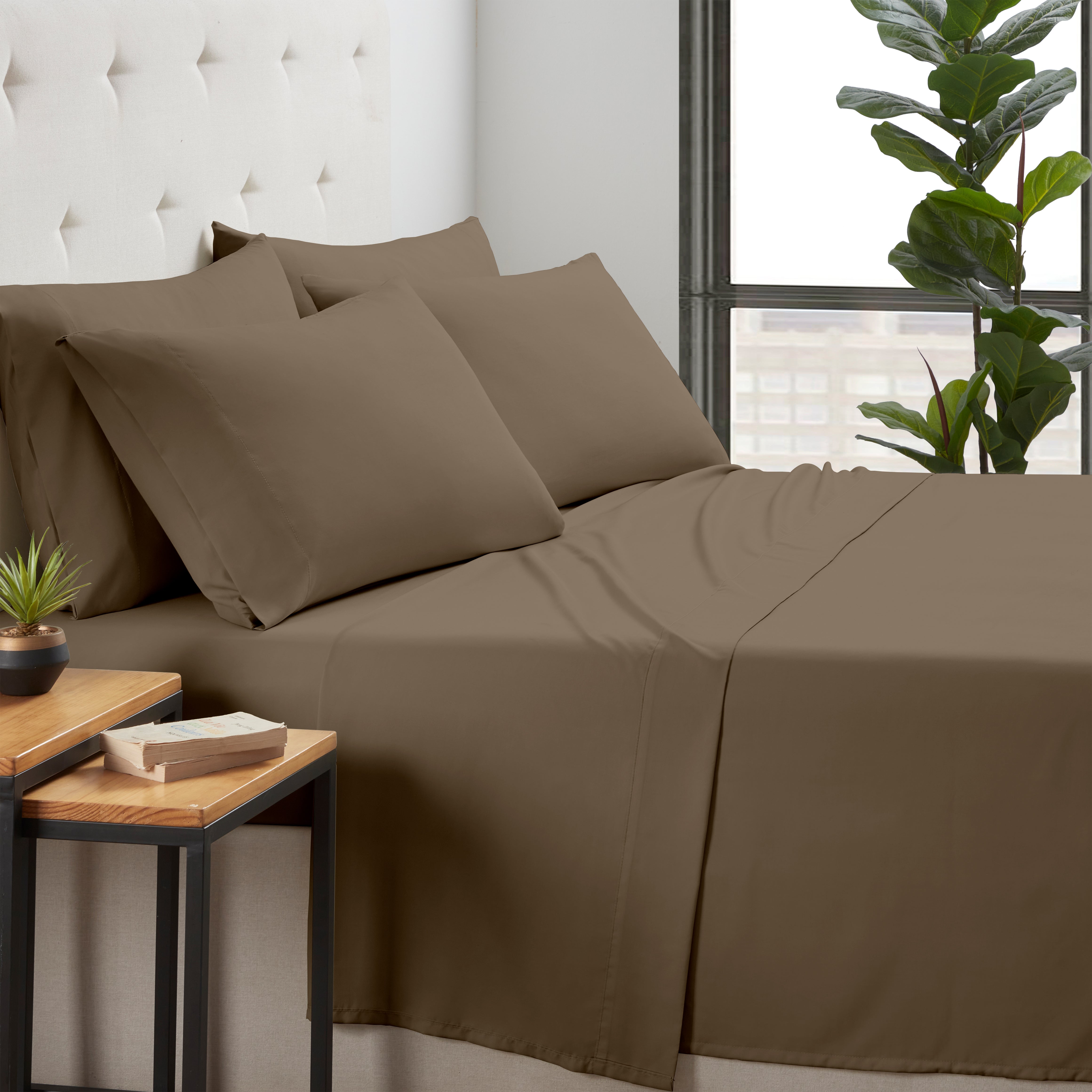 Kathy Ireland 6 Piece Bamboo Cooling Sheet Set Taupe Bedding - Tophatter Daily Deals