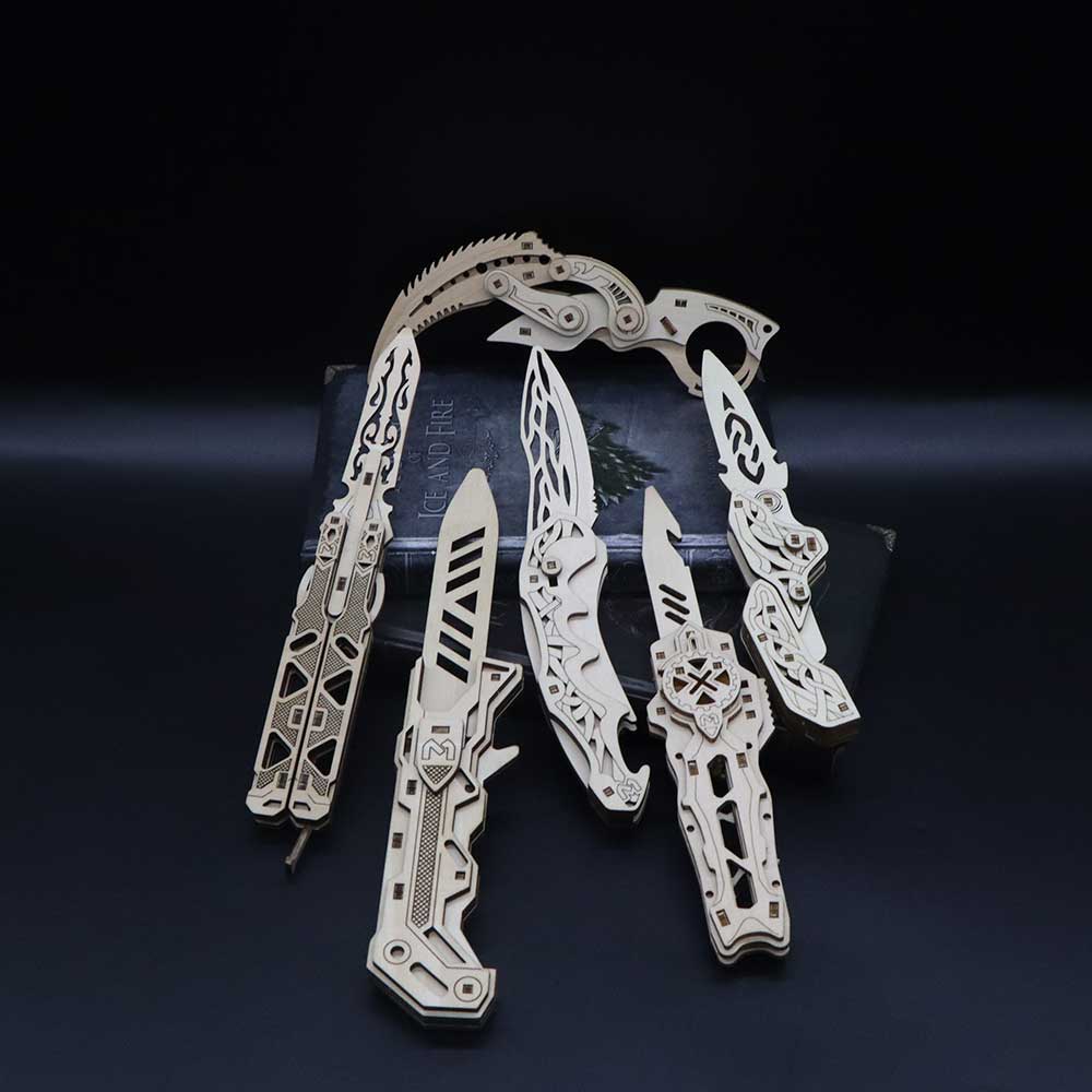 6 Cool Wooden Knife Model Kit 3D Blade Puzzle Toy - Tophatter Daily Deals