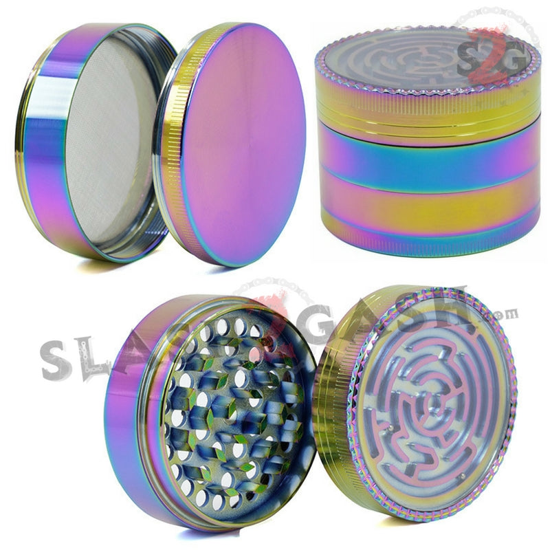Rainbow Stainless Steel Magnetic Spice Herb Grinder w/ Maze 4 pc Game Smoking Accessories - Tophatter Daily Deals