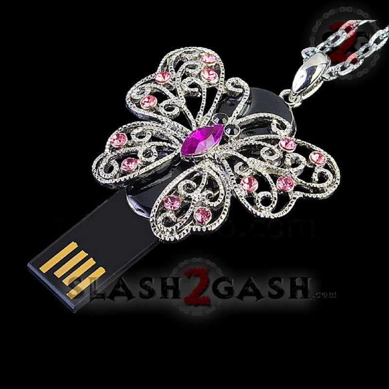 Crystal Diamond Butterfly USB Flash Drive 2.0 Necklace Charm 16 GB USB Flash Drive - Tophatter Daily Deals