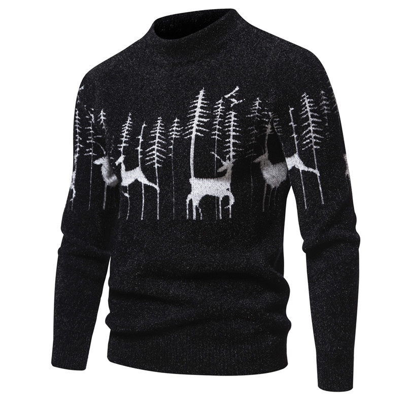 Warm Classic Men's Pullover - Crewneck Cotton Jacquard Black - Tophatter Daily Deals
