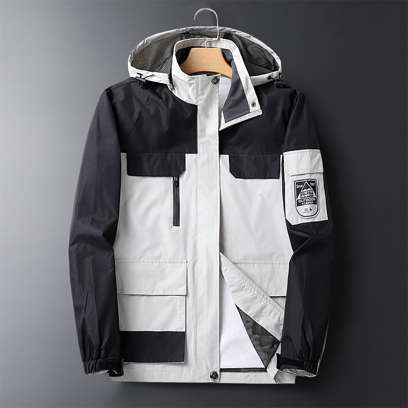 Waterproof Men's Rain Jacket - Hooded Colorblock, Packable - Tophatter Daily Deals
