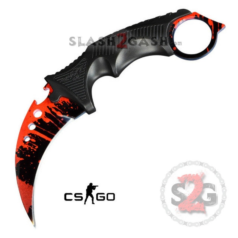 CSGO Blood Karambit Full TANG Tactical Claw Neck Knife w/ Sheath ELITE ver Blood Knife-Fixed - Tophatter Daily Deals
