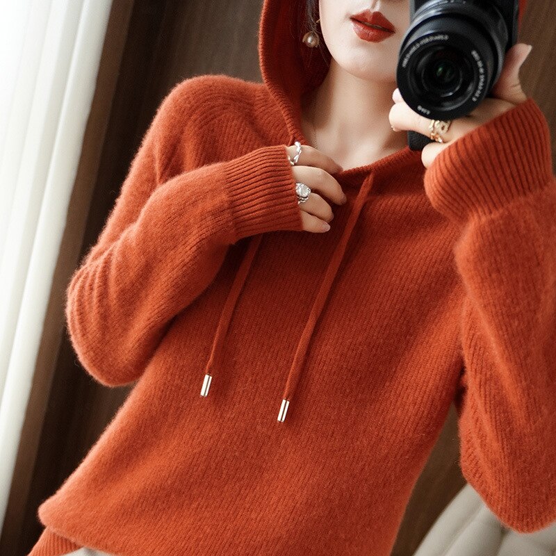 Soft Cozy Women's Hooded Sweater – Drop Shoulder Knit Orange - Tophatter Daily Deals