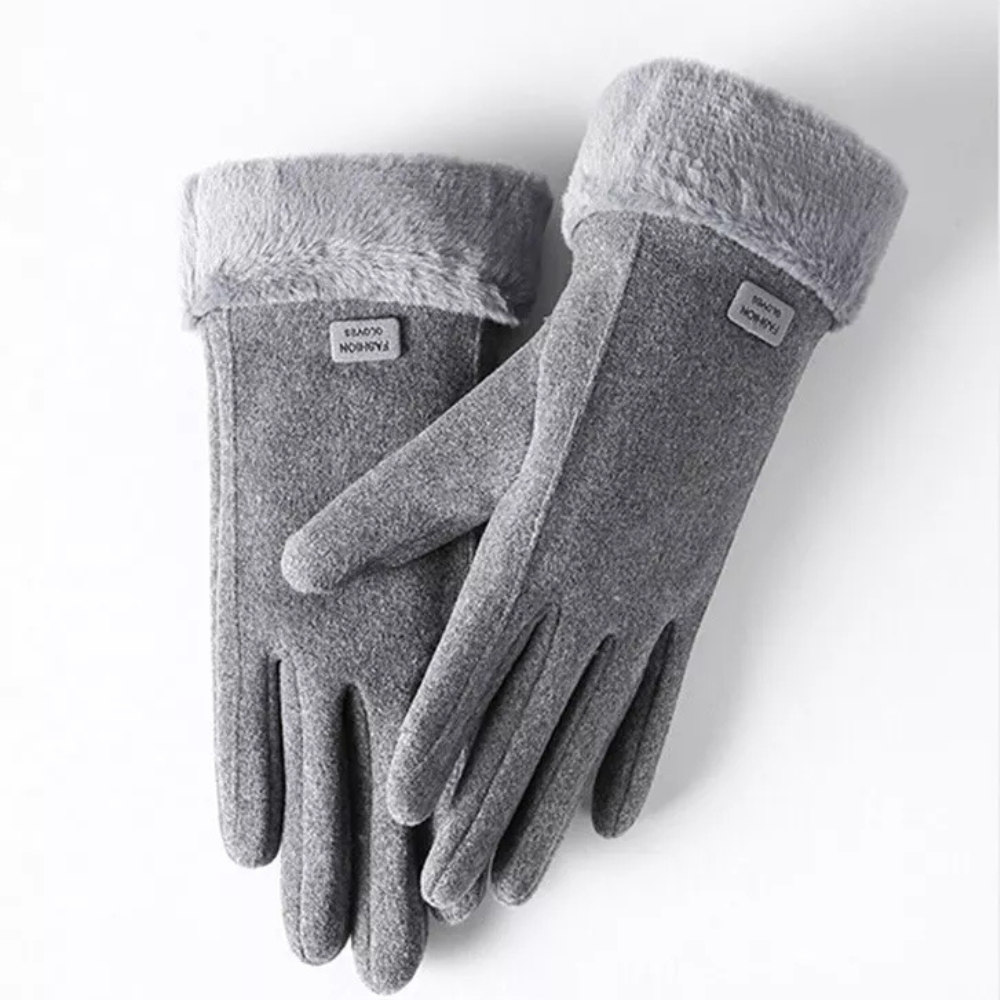 Windproof Women’s Plush Gloves - Slim Tailored, Suede Gray One Size - Tophatter Daily Deals