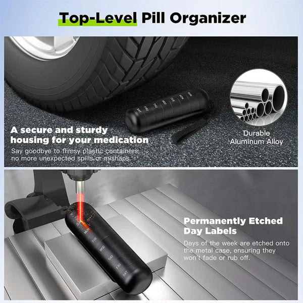 Pill Organizer Aluminum 7 Day Travel Container Waterproof - Tophatter Daily Deals