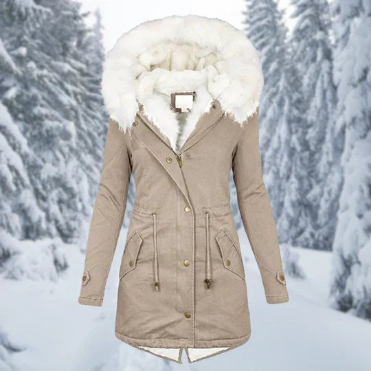 Warm Flattering Women's Parka - Longline, Faux Fur, Winter Beige - Tophatter Daily Deals