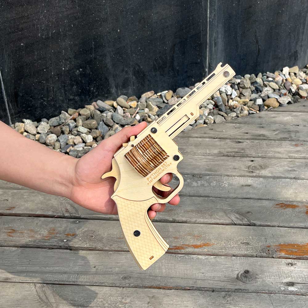 Assembled Revolver Wooden Rubber Band Gun Model Kit - Tophatter Daily Deals