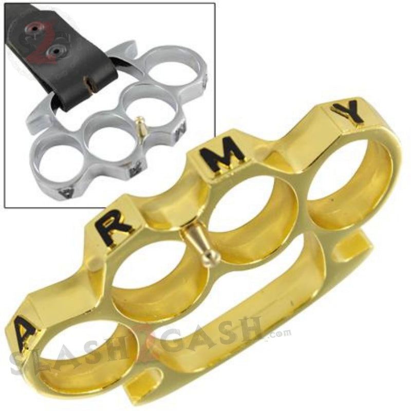 Army Brass Knuckles Belt Buckle Paperweight - Shiny Gold Belt Buckle - Tophatter Daily Deals