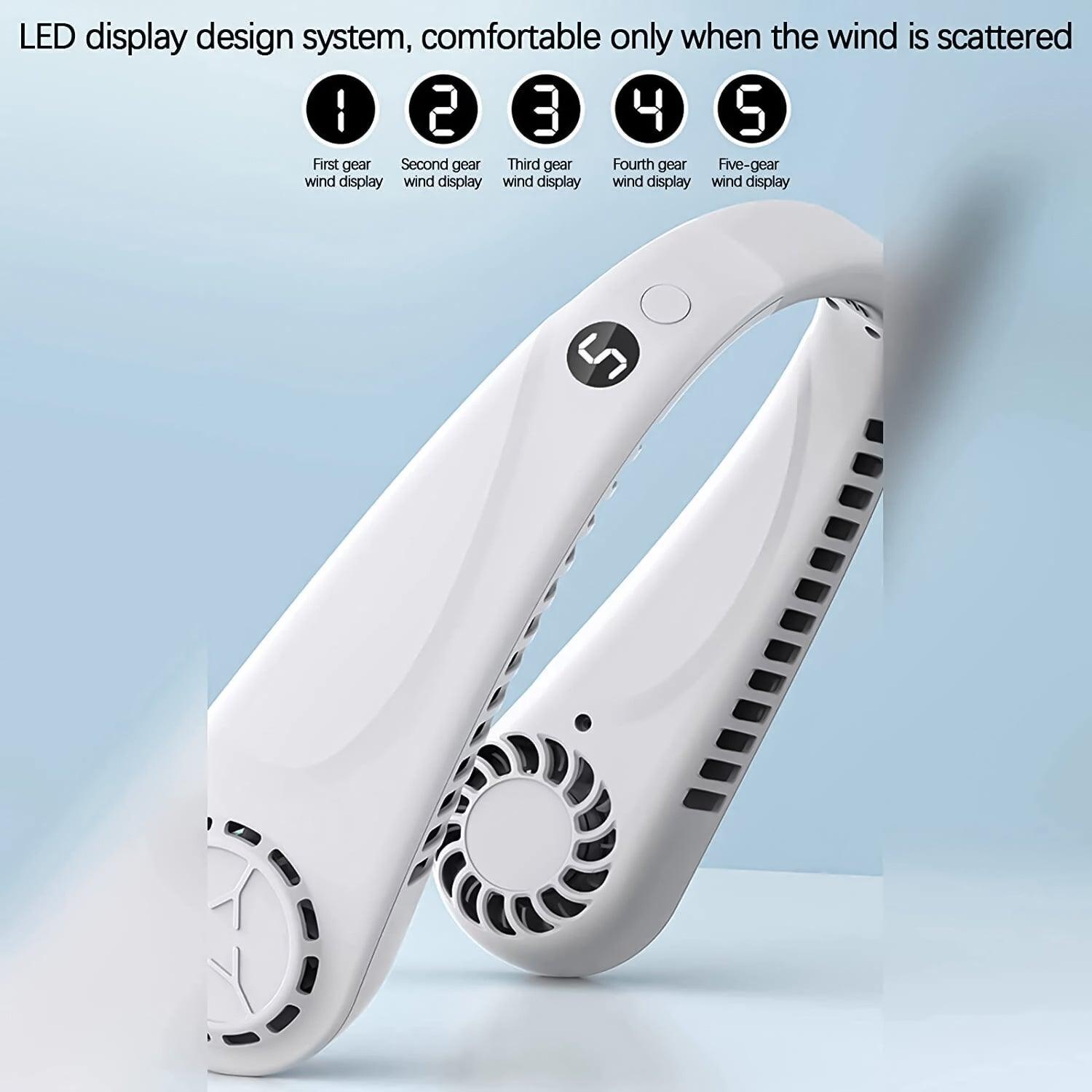 Portable Neck Fans - Portable 5 Speed Neck Fan USB Rechargeable Neckband Bladeless Cooler Apparel & Accessories - Tophatter Daily Deals